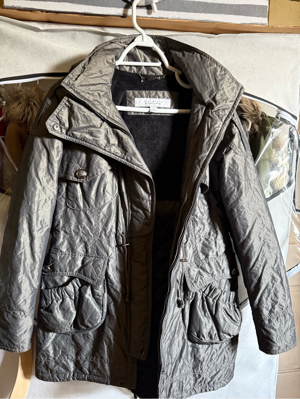Laundry By Shelli Segal Olive Green Quilted Military Field Coat
